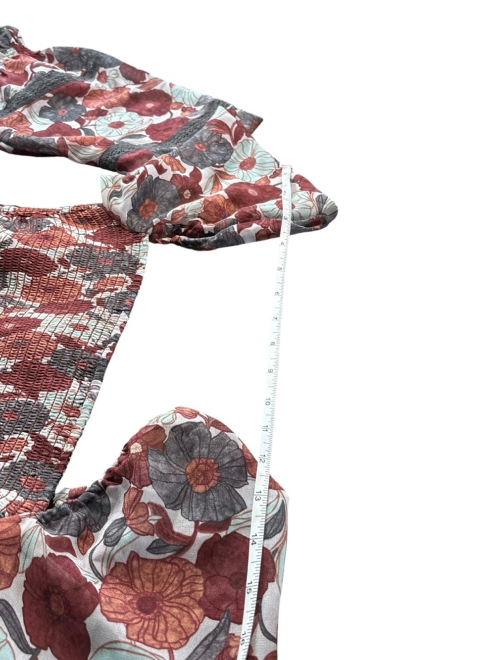 Aritzia Wilfred Grace Smocked Midi Dress Birch Floral Sienna Red S Cottagecore - Picture 12 of 15